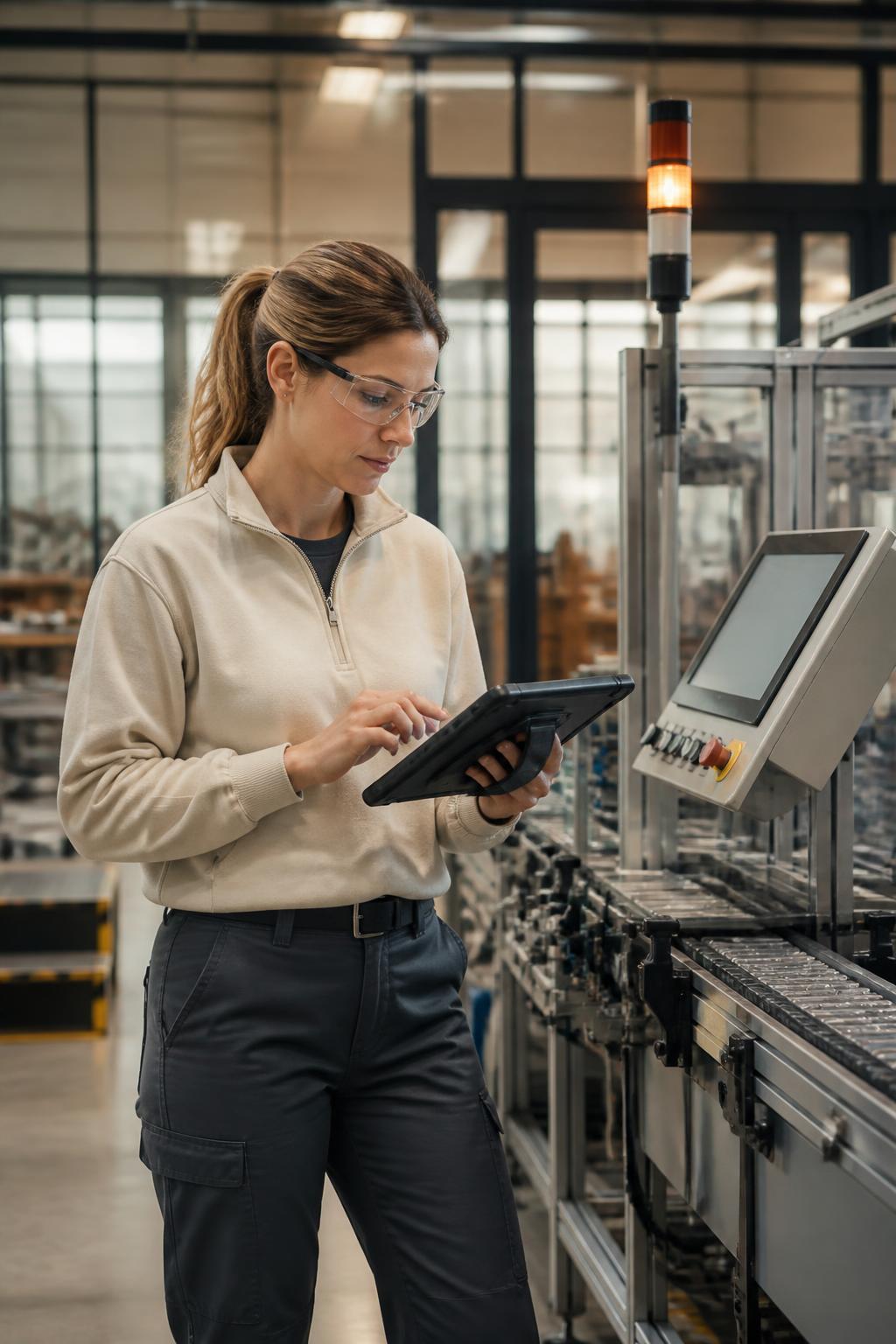 Industrial operations professional using connected production technology